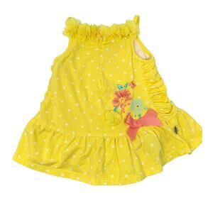 Petit Lem Yellow Baby Girl Polka Dot Dress, Ruffle Floral Summer Sun Dress 6 mo